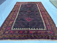 Vintage  5x8 Afghan Black Wool Diamond Geometric Boho Living Room Area Rug picture