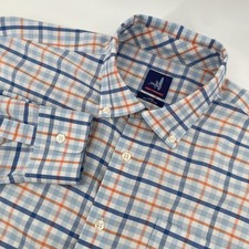 Johnnie-O Button Down Mens Large Blue Orange Plaid Prep-Performance Long Sleeve picture
