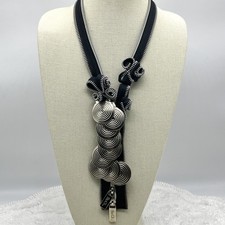 BioCé Zipper Necklace Black Silver Tone Steampunk Statement Artisan 36