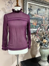 Saloni Emile D Burgundy Chiffon Long Sleeve High Neck Ruffles Blouse Top Size 0 picture