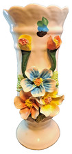 c.1940s–1950s Vintage Italian Porcelain Vase Applied Flowers Capodimonte Style picture