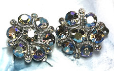 Vintage Lisner AB Crystal Clip-on Earrings- Signed- Sparkly Glass Earrings 1