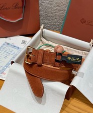 Loro Piana Men's Brown Suede Belt 3.5cm Gold Buckle picture