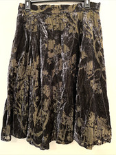 Modcloth Black Gold Floral Metallic A Line Elastic Back Zip Skirt Sz Large picture