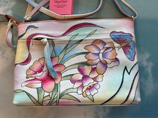 Womens Multicolor Floral Magnifique Hand Painted Leather Crossbody Bag🌺 NEW picture