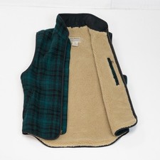 Vintage LL Bean Mackinaw Wool Plaid Vest Sherpa Hunting Size S Green Fleece picture