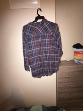 CJ Banks Women's Plaid Button Down Shirt Size 2X Long Sleeve Blue Red Casual picture