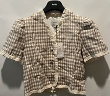 REFORMATION WOMENS BESS LINEN DUNE CHECK SHORT SLEEVE BLOUSE S 1315368DUK00S picture