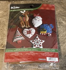 2015 RARE Bucilla Felt Kit NORDIC SANTA Ornaments Sequined Applique 86666 SEALED picture