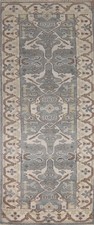 Geometric 8 ft Runner Rug 3x8 Handmade Wool Oushak Indian Gray Hallway Carpet picture