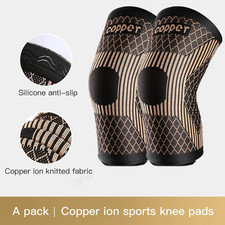 2x Copper Knee Sleeves Silver Compression Brace Support Sport Joint Injury Pain  picture