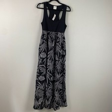 LOFT Beach Palm Mixed Media Maxi Pocket Dress Size Small Sleeveless Black White picture