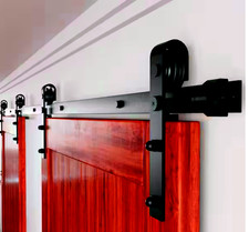 6.6 ft Homacer Black Rustic Sliding Barn Door Hardware Kit for Two Doors picture