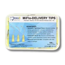 MiFlo Pre-bent Delivery Tips with Brush Padded-End, 19 G, Yellow, 100/Box picture