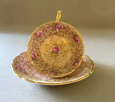 Rare Antique Paragon Pink Floral Gold Filigree Cup and Saucer - Small Chip picture