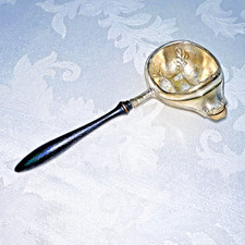 PAYE AND BAKER ANTIQUE SILVERPLATE TEA/GRAVY STRAINER WITH EBONY HANDLE picture