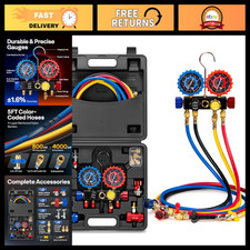 4-Way HVAC Gauges Set with R134a R1234yf Quick Couplers & Can Taps - AC Repair T picture