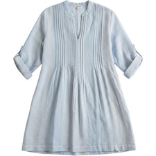 Madewell Tunic Dress M Blue Striped Pintuck Roll-Tab Sleeve Coastal Summer picture