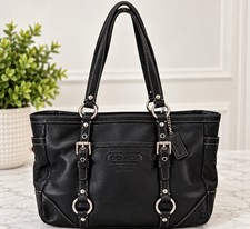 Authentic Unique Coach Black Leather Tote Shoulder Bag With Silver Hardware picture