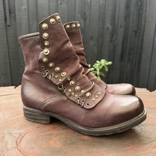 A.S.98 Airstep Women’s Leather Biker Boots EU 41 Burgundy Studded Distressed picture