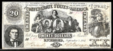 1861 CSA Confederate States of America $20 Note Banknote T-20 PF-5 Cr. 141 picture