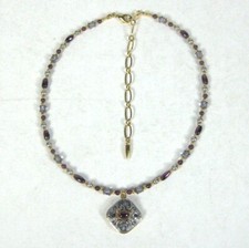 Michael Golan Bead Necklace 15 in Amethyst Square Pendant Choker 24K Gold Plated picture