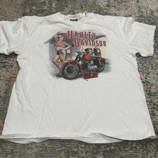 Vintage Style Harley Davidson T-Shirt Men's XL White Pinup Girl  El Paso TX picture