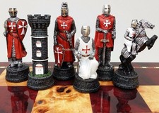Medieval Times Crusade Maltese Armored Knight RED & WHITE Chess Men Set NO Board picture