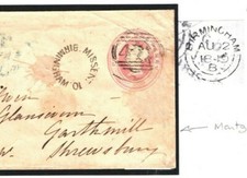 GB Cover *MISSENT TO BIRMINGHAM* 1849 WALES Llangollen Penny Pink Salop B36b picture