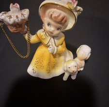 Vintage Ardalt Japan Girl in Sunny Yellow Dress with Dog & Basket 3.5