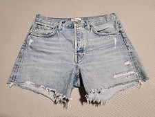 AGOLDE Parker Long High Rise Distressed Denim Shorts Light Blue 28  amazing picture