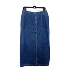 Vintage Paul Harris Denim Button Front Cotton Midi Skirt Size 12 picture