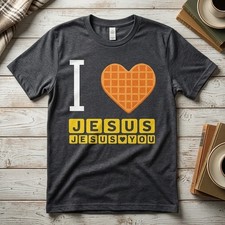 I Love Jesus Waffle Heart Funny Christian Unisex Hooded Sweatshirt TA79 picture