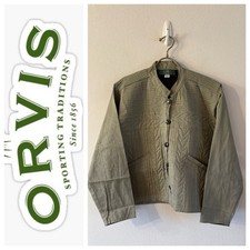 Authentic  Orvis 100% Cotton Green Button Down Jacket Pockets Vintage Large picture