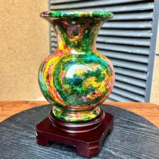 4.5 lb Color Jade Crystal Vase Flower Pot Feng Shui Wealth Energy Home Decor picture