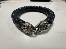 Scott Kay Equestrian Sparta 925 Sterling Silver Black Leather Bracelet Mens 8