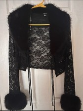 Windsor Black Lace Jacket with Faux Fur Trim Small picture