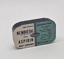 Vintage Abbott Labs NEMBUTAL and Aspirin EMPTY Sample Tin Yellow Jackets Rare picture