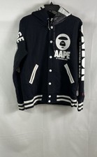 Aape By A Bathing Ape Men's Varsity Hooded Sweatshirt Jacket Black Logo Sz M picture