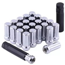 24 PC 14X1.5 Lug Nuts Chrome 7-Spline Compatible with Chevy GMC Aftermarket Whee picture
