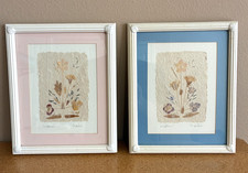 Set of 2 VTG 1994 Signed Matted Framed Pressed Flowers Leaves Art 11