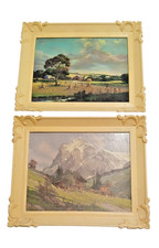 Vintage Framed Landscape Prints Set Ornate Cream Cottage Farmhouse Wall Art Deco picture