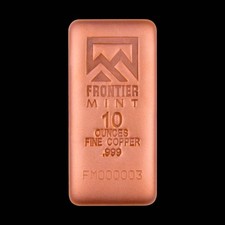 10 oz Copper Bar Frontier Mint 999 Fine Serialized Sealed w/ CoA picture