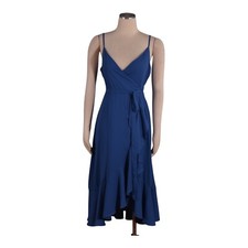 Lulus Women's Dress Manhattan Moment Blue Ruffled Midi Wrap High-Low Size S NEW picture