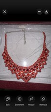 Vintage Red Rhinestone Statement Bib Necklace Costume Jewelry picture