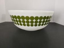 Vtg 1970s Pyrex 404 Green Dot (Green Dots) Bowl 4 Quart White Milk Glass USA picture
