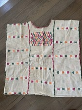 Vintage traditional hand-loomed Mexican huipil tunic  woven geometric and floral picture