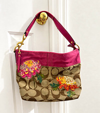 2008 vintage limited-edition Coach Signature Stripe Floral Appliqué Hobo Bag picture