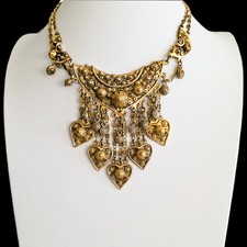 Vintage 1940s Rice-Weiner Etrusceana Bib Statement Necklace Heart Fringe Louis M picture