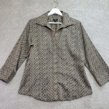 Talbots Petites Button Down Shirt Brown Geometric  Wrinkle Resistant Size 12P picture